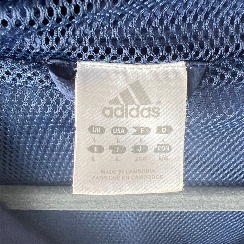Adidas Men’s Navy Blue Hooded Windbreaker Jacket L 3 Stripe Mesh Lining Casual - Picture 3 of 5